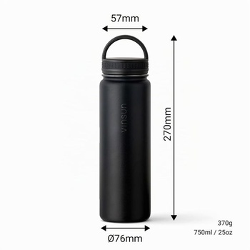 Láhev na vodu Vinsun z nerezové oceli 750ml s brčkem a víčkem - 3 víčka součástí balení, 750ml,