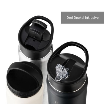 Láhev na vodu Vinsun z nerezové oceli 750ml s brčkem a víčkem - 3 víčka součástí balení, 750ml,