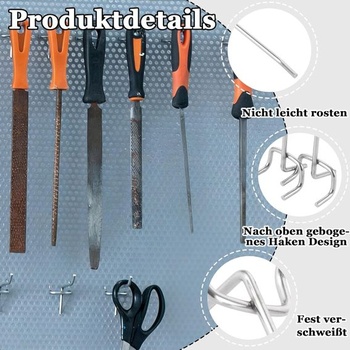 Háčiky na dierovanú dosku, 60 kusov, rozstup 3 cm, priemer 3 mm, pre regály v supermarketoch, dielňach,