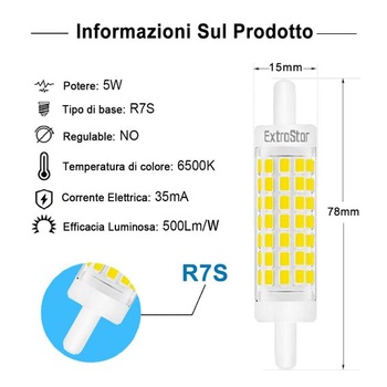 EXTRASTAR R7S LED nestmievateľná 5W 78mm LED žiarovka s dvojitým lineárnym efektom 6500K ekvivalent