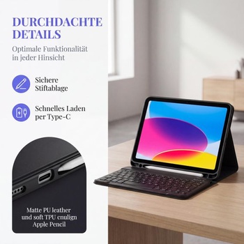 Černý kryt s klávesnicí pro iPad A16 11. generace 2025/10. generace, nový, černý