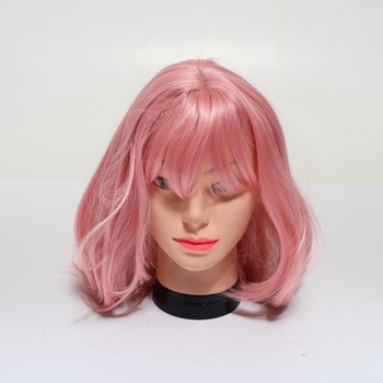 RUWISS Krátka rovná ružová parochňa pre ženy s ofinou, 35 cm Krátka vrstvená bob parochňa s rovnou