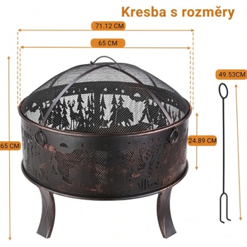Záhradné ohnisko s krytom proti iskrám HT-0004, 65 cm, železo