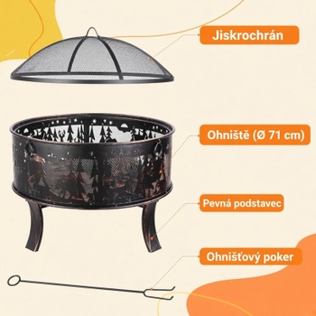 Zahradní ohniště s krytem proti jiskrám HT-0004,  65 cm, železo