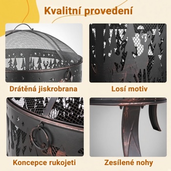 Zahradní ohniště s krytem proti jiskrám HT-0004,  65 cm, železo