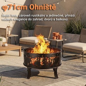Záhradné ohnisko s krytom proti iskrám HT-0004, 65 cm, železo