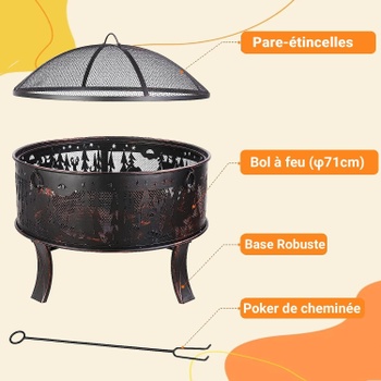 Zahradní ohniště s krytem proti jiskrám HT-0004,  65 cm, železo