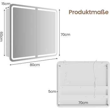 Koupelnová zrcadlová skříňka s osvětlením DJ505702_1, 70 x 60 x 15 cm, bílá