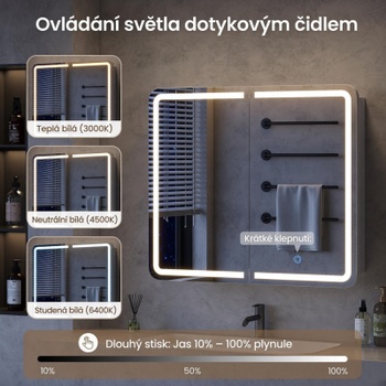 Kúpeľňová zrkadlová skrinka s osvetlením DJ505702_1, 70 x 60 x 15 cm, biela