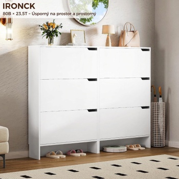 Botník se 3 výklopnými zásuvkami, 80 x 23,5 x 125,5 cm, bílý
