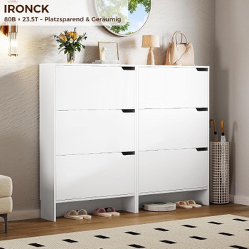 Botník se 3 výklopnými zásuvkami, 80 x 23,5 x 125,5 cm, bílý