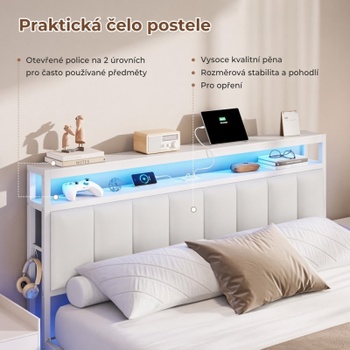 Rám postele s osvětlením a USB porty, 140 x 200 cm, béžová