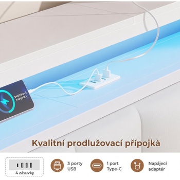Rám postele s osvětlením a USB porty, 140 x 200 cm, béžová