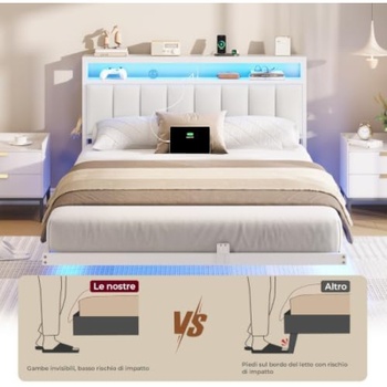Rám postele s osvětlením a USB porty, 140 x 200 cm, béžová