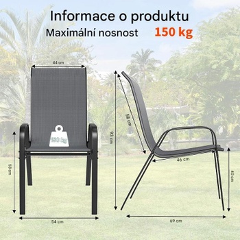 Súprava 4 stohovateľných záhradných stoličiek YTC-301, nosnosť 150 kg, tmavo šedé
