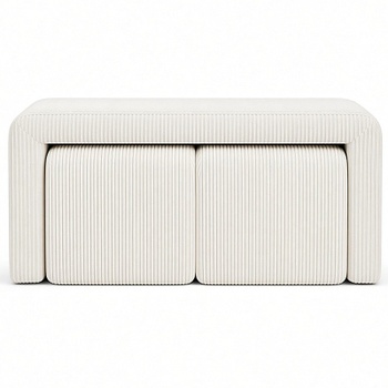 Čalúnená lavica s 2 taburety SF18219, 103 x 43 x 44 cm, béžová