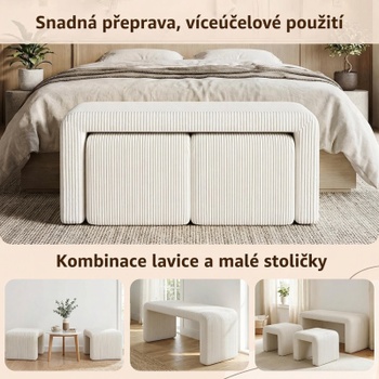 Čalúnená lavica s 2 taburety SF18219, 103 x 43 x 44 cm, béžová