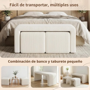 Čalúnená lavica s 2 taburety SF18219, 103 x 43 x 44 cm, béžová