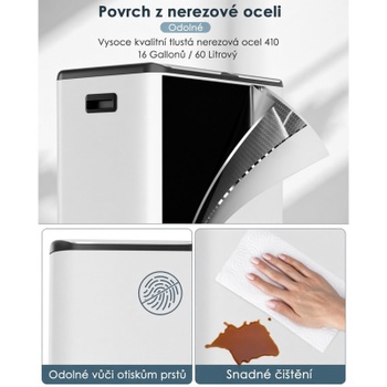 Nášľapný odpadkový kôš s 2 priehradkami LY-07, 60 l, 66 x 60 cm, biely
