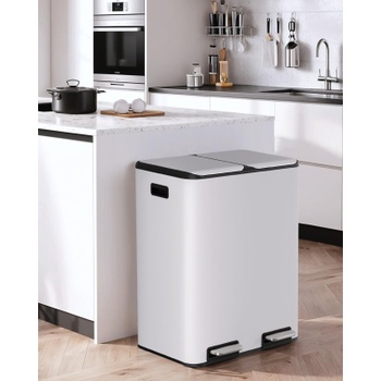 Nášľapný odpadkový kôš s 2 priehradkami LY-07, 60 l, 66 x 60 cm, biely