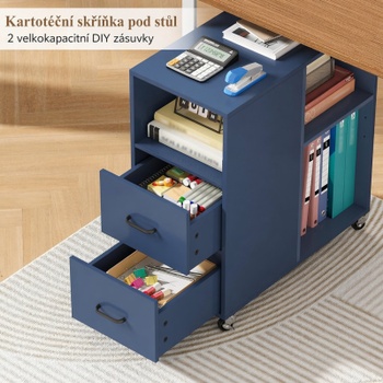 Pojazdná skrinka s 2 zásuvkami HOS-PB-578, 30 x 60 x 65 cm, modrá