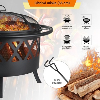 Záhradné ohnisko s grilom JS-FT069B, 80 cm, čierne