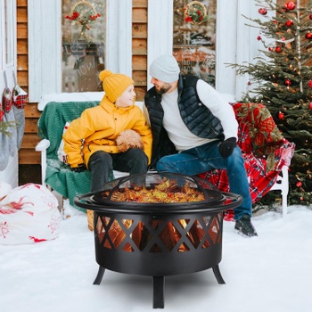Záhradné ohnisko s grilom JS-FT069B, 80 cm, čierne