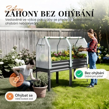 Zvýšený záhradný záhon s krytom a nohami, 180 x 58 x 142 cm, sivý