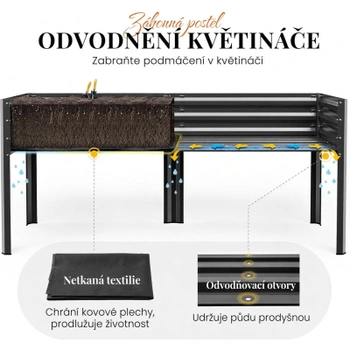 Zvýšený záhradný záhon s krytom a nohami, 180 x 58 x 142 cm, sivý