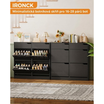 Botník so 4 výklopnými zásuvkami a nastaviteľnými policami DE-XG-01, 100 x 22 x 98 cm, čierny