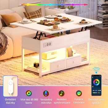 Konferenčný stolík s výškovým nastavením DE-CJ-01, 2 AC a USB-C, 100 x 80 x 64,5 cm, biely