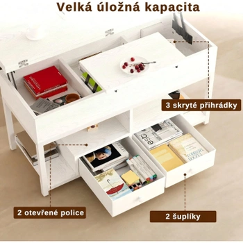 Konferenčný stolík s výškovým nastavením DE-CJ-01, 2 AC a USB-C, 100 x 80 x 64,5 cm, biely