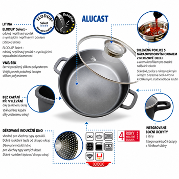 Servírovacia panvica Alucast s pokrievkou, 32 cm, indukcia, čierna