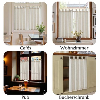 TOPICK Záclony do kaviarne s pútkami, bistro záclony, sada 2 kusov, V 115 x Š 65 cm, béžová, pútka -