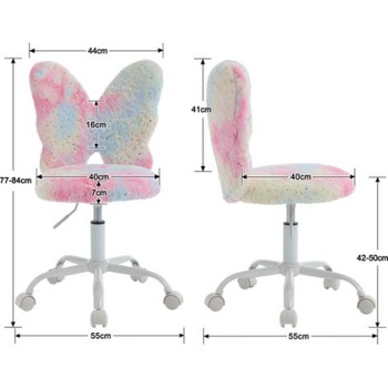 Detská otočná stolička s motýlím operadlom, výška 79,5-86,5 cm, viacfarebná