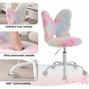 Detská otočná stolička s motýlím operadlom, výška 79,5-86,5 cm, viacfarebná