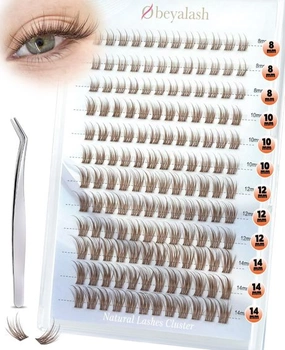 Obeyalash Individual Brown C-Curl Eyelashs, 144 kusov - Hnedé prírodné tenké páskové riasy pre DIY