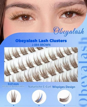 Obeyalash Individual Brown C-Curl Eyelashs, 144 kusov - Hnedé prírodné tenké páskové riasy pre DIY