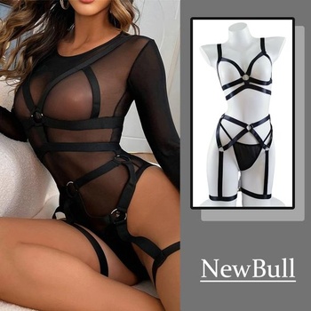 Dámsky body Harness Podprsenka Módny Celosieťovaný Bodysuit s Nastaviteľnými Širokými Ramienkami Punk