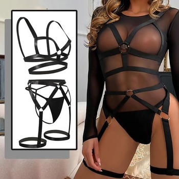 Dámsky body Harness Podprsenka Módny Celosieťovaný Bodysuit s Nastaviteľnými Širokými Ramienkami Punk