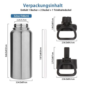 Láhev na vodu Volhoply z nerezové oceli o objemu 1000 ml, 1litrová vakuově izolovaná dvoustěnná