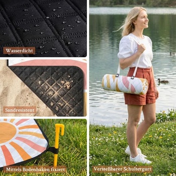 Pikniková deka TXBOBECO 200x200cm XXL, Vodeodolná plážová deka bez piesku, Vonkajšia kempingová deka