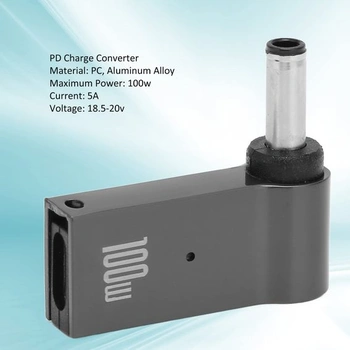 Adaptér PUSOKEI USB-C na DC, 90stupňový USB-C samice na DC samec 4,5 x 3,0 mm jack, přenosný 100W