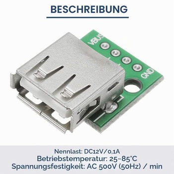 10 kusů adaptérů USB typu A samice na DIP, 2,54 mm, 4pinový USB 2.0 typ A samice na DIP, převodní