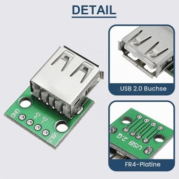 10 kusů adaptérů USB typu A samice na DIP, 2,54 mm, 4pinový USB 2.0 typ A samice na DIP, převodní