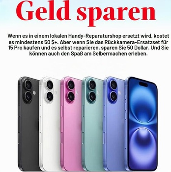 Sada 2 náhradních skel fotoaparátu pro iPhone 16, sada na opravu iPhonu 16