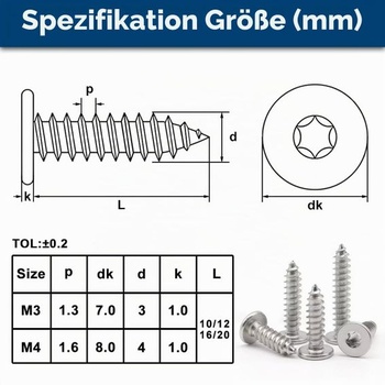 Drenky Nerezové skrutky do dreva M3 x 10 mm, 50 kusov, Skrutky s plochou hlavou, Nerezové skrutky do dreva