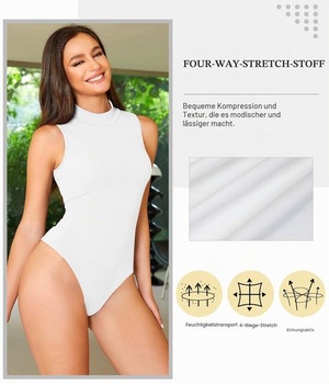 Dámske body Shen&Qege so stringom, bezrukávový rolák, elastický základný top, biela, veľkosť S