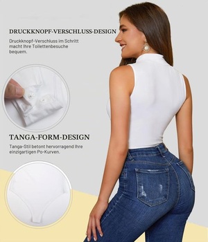 Dámske body Shen&Qege so stringom, bezrukávový rolák, elastický základný top, biela, veľkosť S