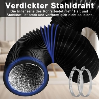 Výfuková hadica 125 mm hliníková flexibilná rúrka, dĺžka 2 m PVC hliníková rúrka, ventilačná